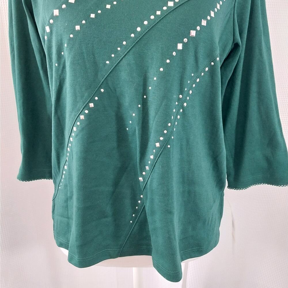 NWT@$54! ALFRED DUNNER! EMERALD GREEN 3/4 SLEEVED, SILVER STUDDED TOP SZ PS - Picture 4 of 9